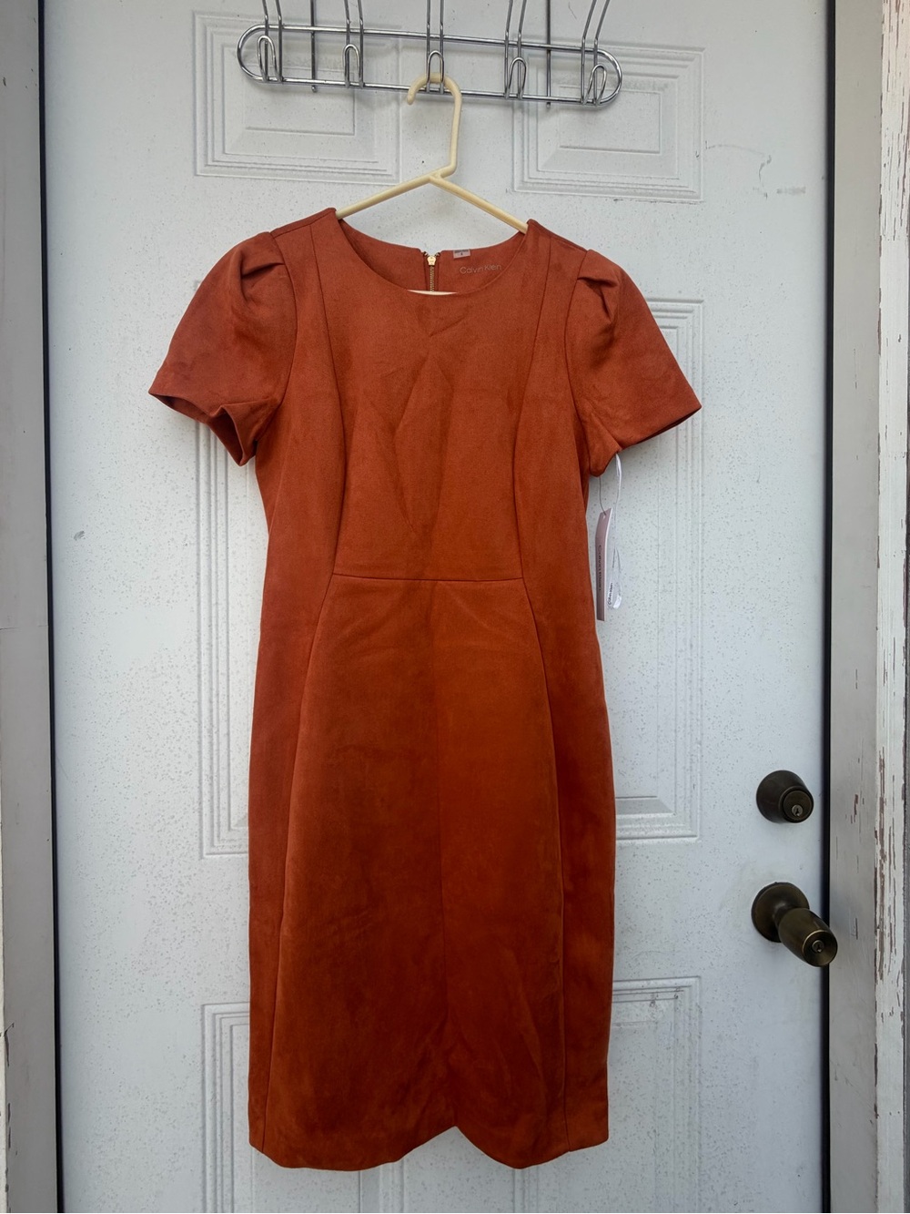 Calvin Klein Rust Orange Short-Sleeve Midi Sheath Dress